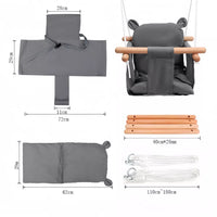 Canvas Baby Swing Wooden Hanging Swing Seat w/Safety Belt Baby Swing Chair