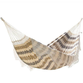 Coffee Stripes Double Size Brazilian Hammock with Fringe