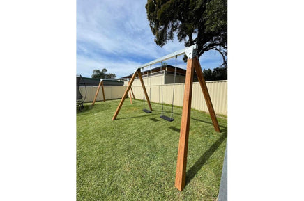 Commercial Double Swing Frame: In-Ground, Steel Top & Timber Legs