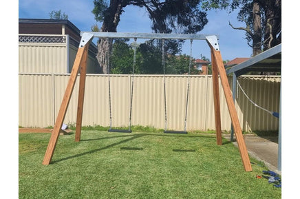 Commercial Double Swing Frame: In-Ground, Steel Top & Timber Legs