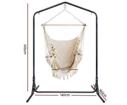 Cream Tassel Hammock Chair with Double Hammock Chair Stand