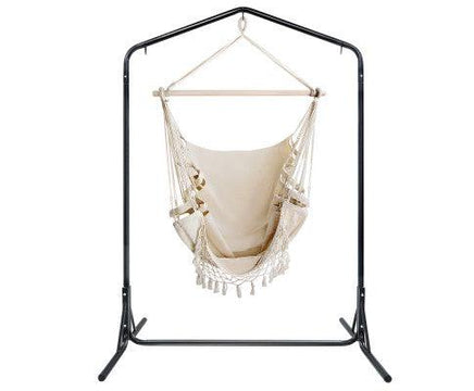 Cream Tassel Hammock Chair with Double Hammock Chair Stand