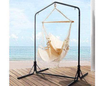 Cream Tassel Hammock Chair with Double Hammock Chair Stand