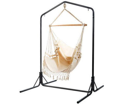 Cream Tassel Hammock Chair with Double Hammock Chair Stand