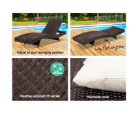 Day Bed Sun Lounge Set - Wicker & Rattan Outdoor Furniture in Brown