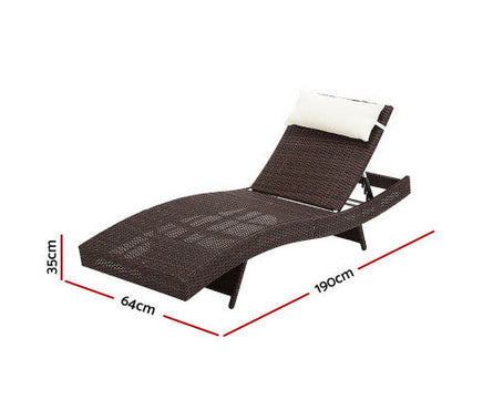 Day Bed Sun Lounge Set - Wicker & Rattan Outdoor Furniture in Brown