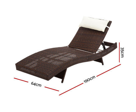 Day Bed Sun Lounge Set - Wicker & Rattan Outdoor Furniture in Brown