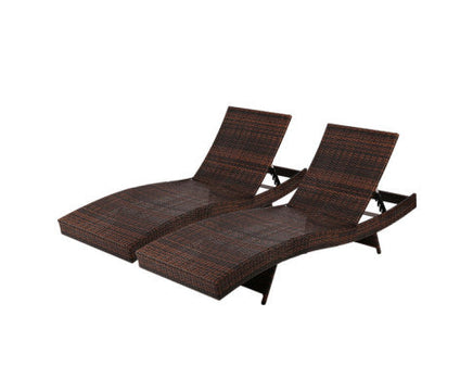 Day Bed Sun Lounge Set - Wicker & Rattan Outdoor Furniture in Brown