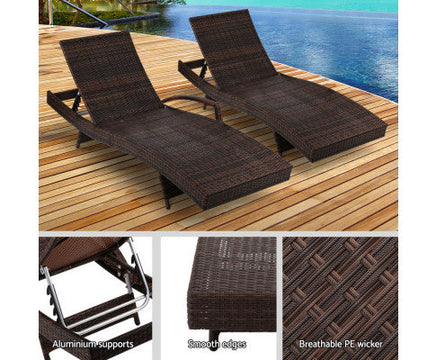 Day Bed Sun Lounge Set - Wicker & Rattan Outdoor Furniture in Brown