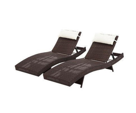 Day Bed Sun Lounge Set - Wicker & Rattan Outdoor Furniture in Brown