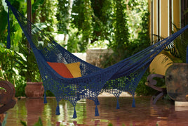 Deluxe King Outdoor Cotton Hammock in Blue