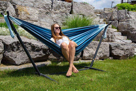 Double Cotton Hammock with Stand (Blue Lagoon)