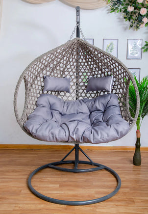 Double Hanging Egg Chair with Basket and Cushion