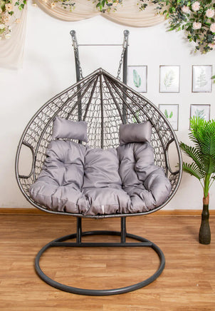 Double Hanging Egg Chair with Basket and Cushion