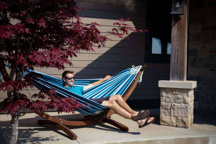 Double Size Hammock with Wooden Frame (Blue Lagoon)