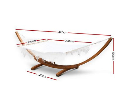 Double Tassel Hammock with Wooden Hammock Stand