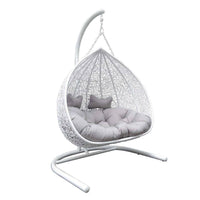 Duke Double Hanging Egg Chair In White With Stand