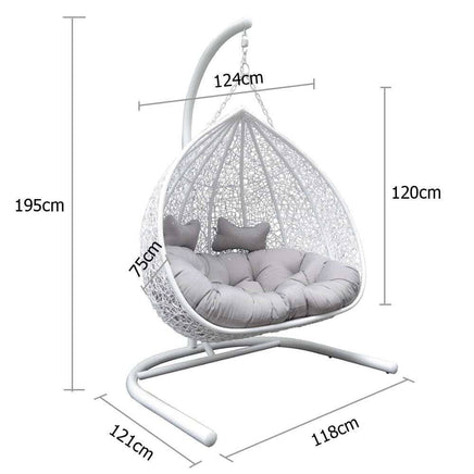 Duke Double Hanging Egg Chair In White With Stand