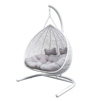 Duke Double Hanging Egg Chair In White With Stand