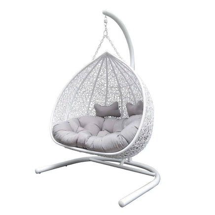 Duke Double Hanging Egg Chair In White With Stand