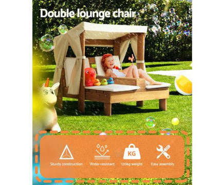 Duo Kids Outdoor Chaise Lounge Lounge Chair with Canopy and Cup Holders