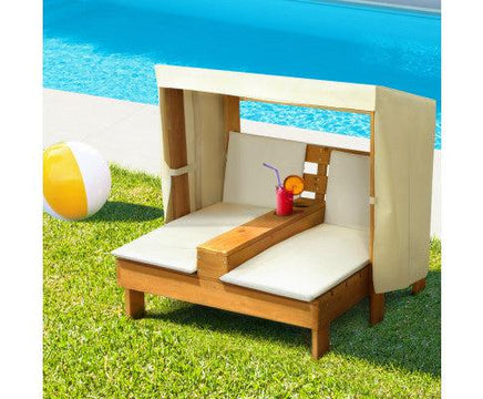 Duo Kids Outdoor Chaise Lounge Lounge Chair with Canopy and Cup Holders