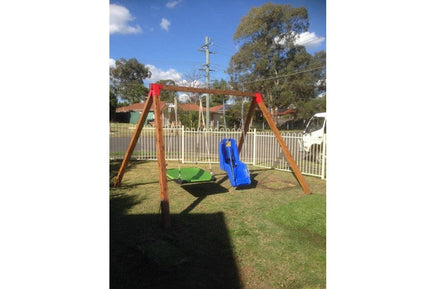 Free-Standing Double Swing Set with Cypress Timber & Metal Corners