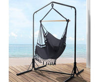 Grey Tassel Hammock Chair with Double Hammock Chair Stand