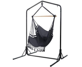 Grey Tassel Hammock Chair with Double Hammock Chair Stand