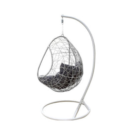 Hanging Egg Chair in White With Grey Cushion