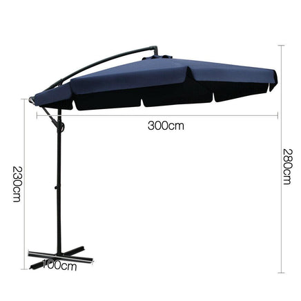 Instahut 3M Cantilevered Outdoor Umbrella - Navy