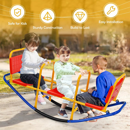 Kids Metal Rocking Seesaw with Handlebars for Indoor and Outdoor Play