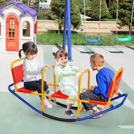 Kids Metal Rocking Seesaw with Handlebars for Indoor and Outdoor Play