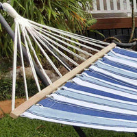 Large Blue and White Canvas Hammock with Spreader Bar