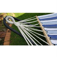 Large Blue and White Canvas Hammock with Spreader Bar