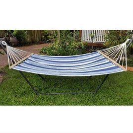 Large Blue and White Canvas Hammock with Spreader Bar