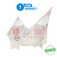 Large White Canvas Hammock with Tassels-Siesta-hammocks