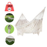 Large White Canvas Hammock with Tassels