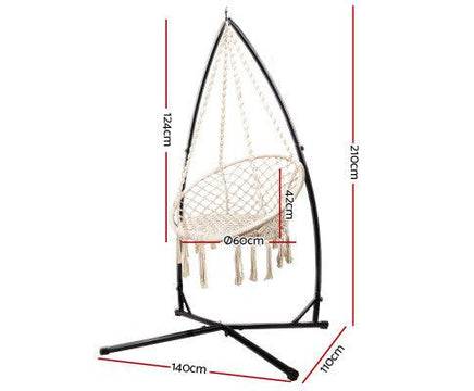 Macrame Cream Hammock Swing Chair With Stand