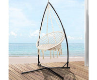 Macrame Cream Hammock Swing Chair With Stand