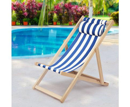 Outdoor Beach Deck Chair in Blue and White Colour