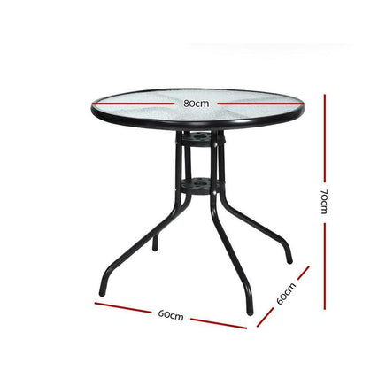 Outdoor Dining Table Bar Setting Steel Glass 70cm