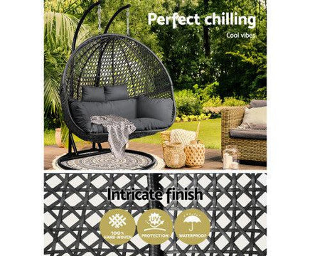 Outdoor Double Hanging Swing Chair - Black