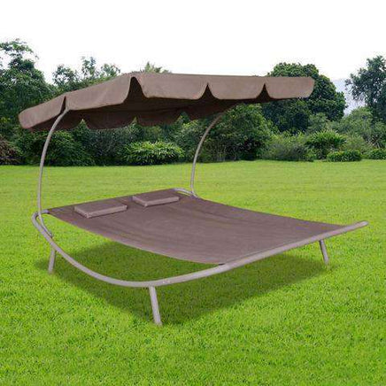 Outdoor Double Lounge Bed With Canopy & 2 Pillows - Brown