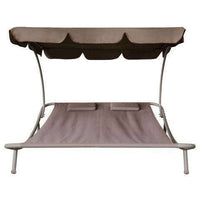 Outdoor Double Lounge Bed With Canopy & 2 Pillows - Brown