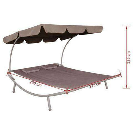 Outdoor Double Lounge Bed With Canopy & 2 Pillows - Brown