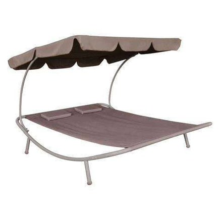 Outdoor Double Lounge Bed With Canopy & 2 Pillows - Brown