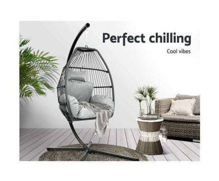 Outdoor Furniture Egg Hammock Hanging Swing Chair Stand Pod Wicker Grey