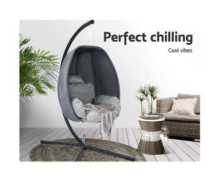 Outdoor Furniture Egg Hammock Porch Hanging Pod Swing Chair with Stand - Grey