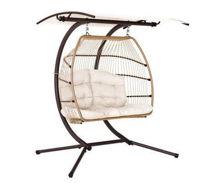 Outdoor Furniture Hanging Swing Chair Egg Hammock Pod Wicker 2 Person Latte